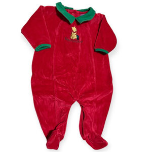 Baby Disney Winnie the Pooh 0-3 Months Red Green First Christmas Velour Vintage